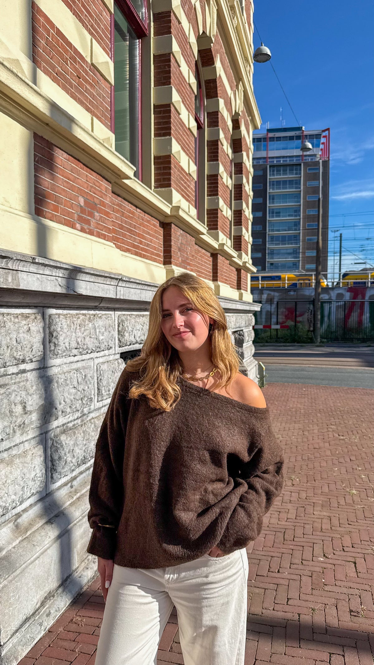 One shoulder sweater elisa - brown