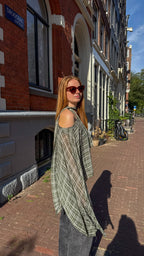 One shoulder checkered scarf top louise - Olive