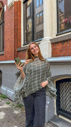 One shoulder checkered scarf top louise - Olive