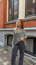 One shoulder checkered scarf top louise - Olive