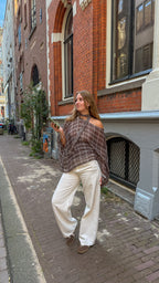 One shoulder checkered scarf top louise - Brown