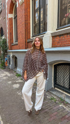 One shoulder checkered scarf top louise - Brown
