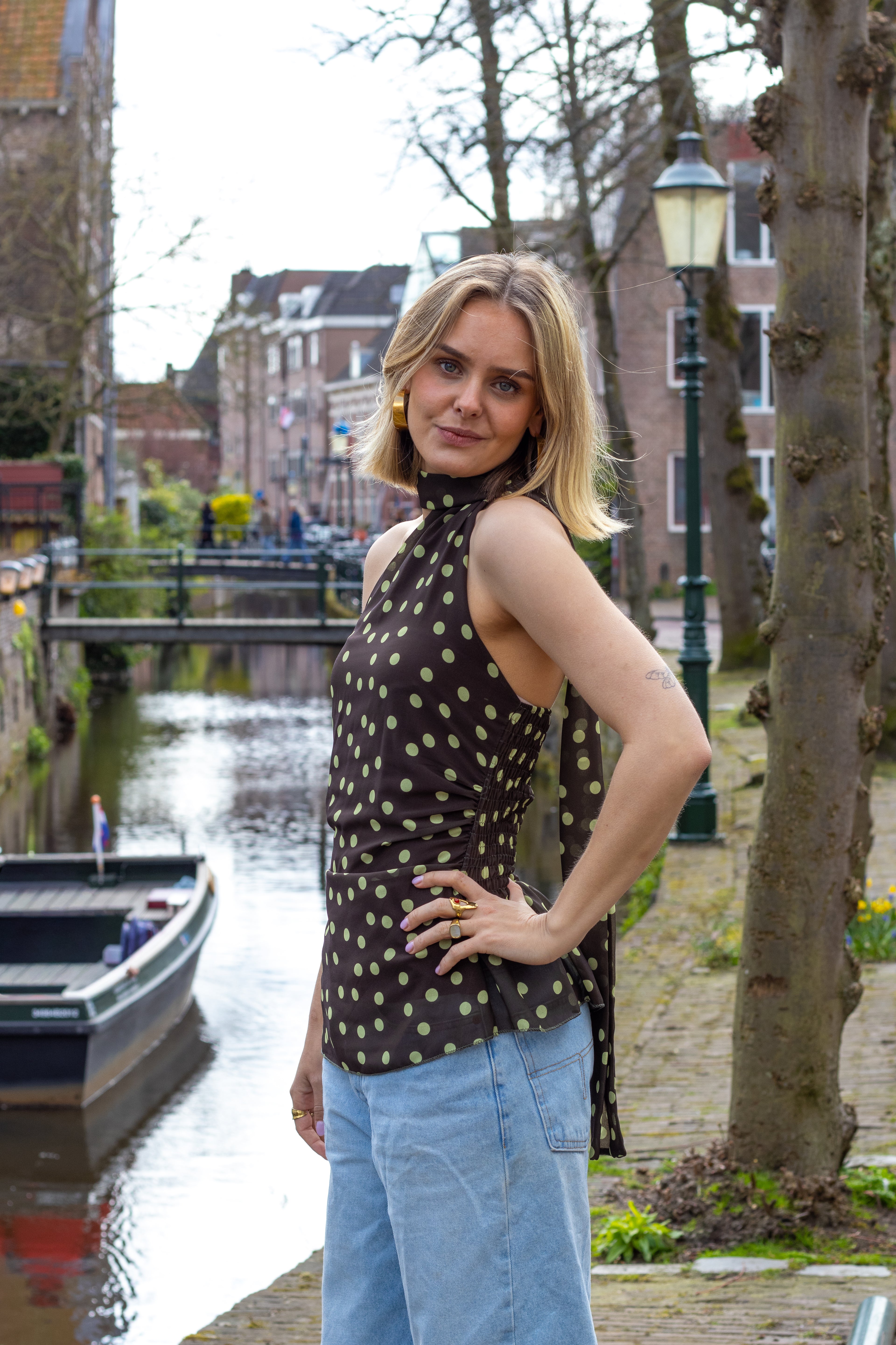 Dotted scarf top devi