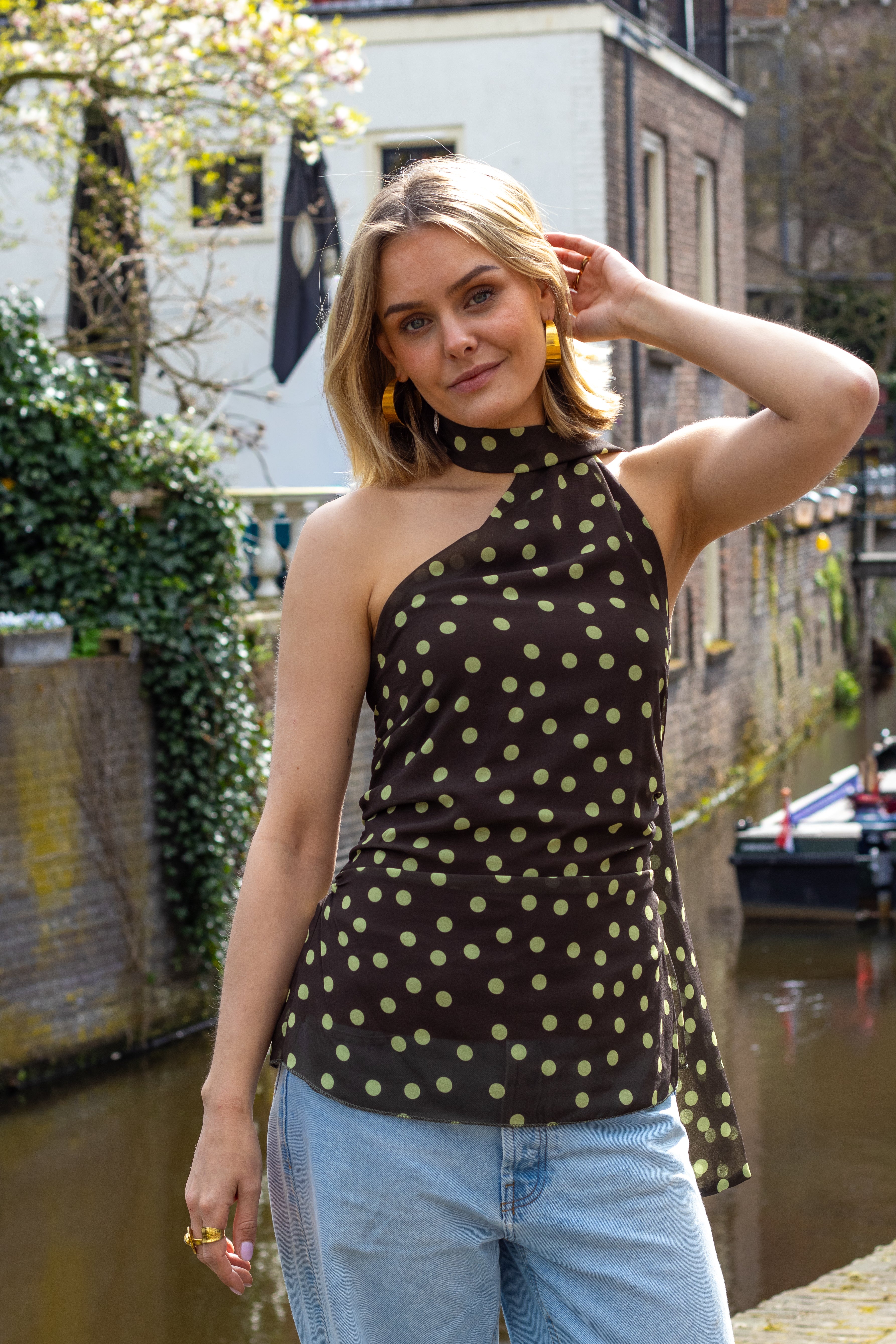 Dotted scarf top devi